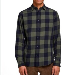 Only & Sons Olive Grey Plaid Button-Up Shirt Casual Flannel Look Size Medium
